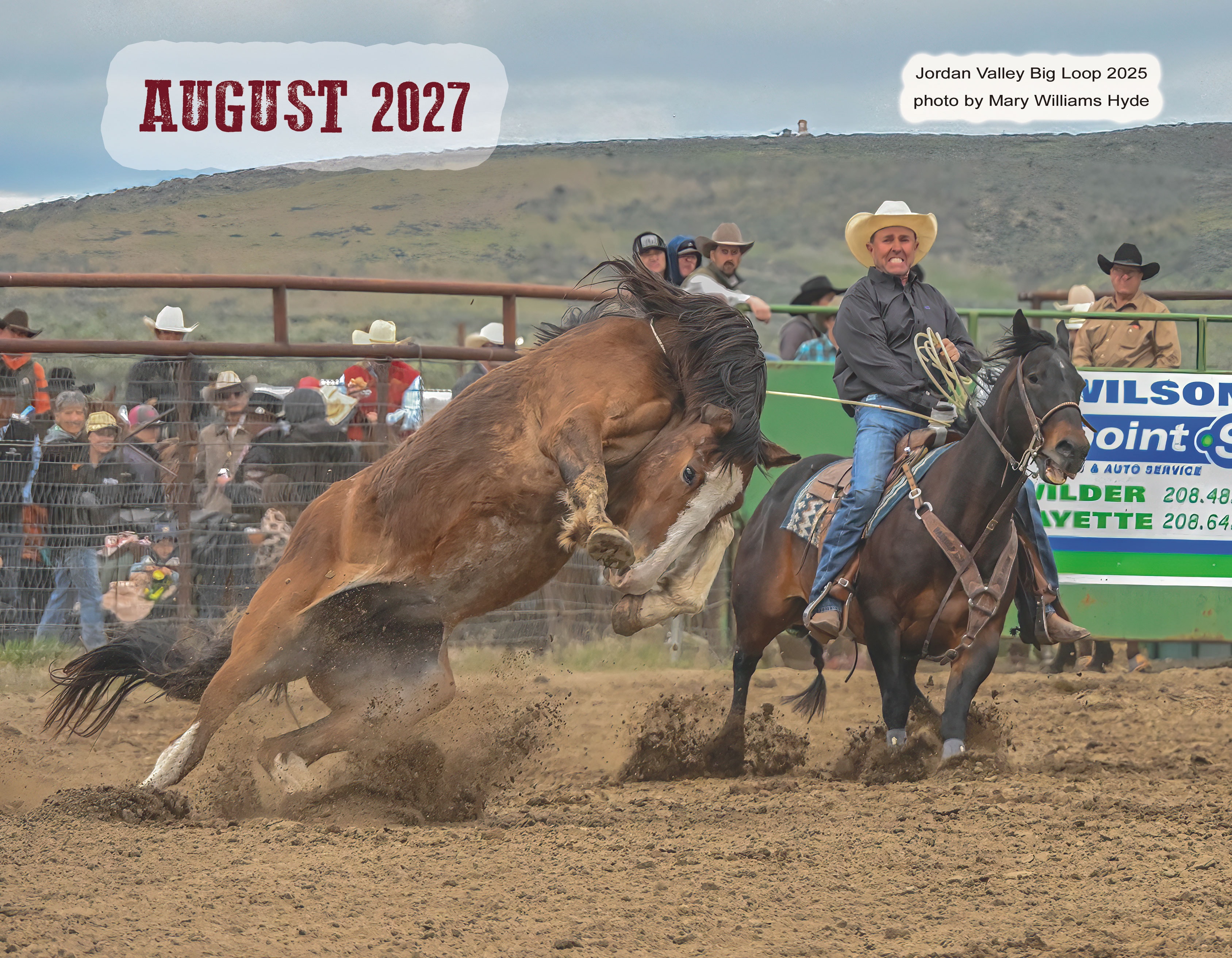 August 2027 – bucking horse in arena, Jordan Valley Big Loop 2025, photo by Mary Williams Hyde