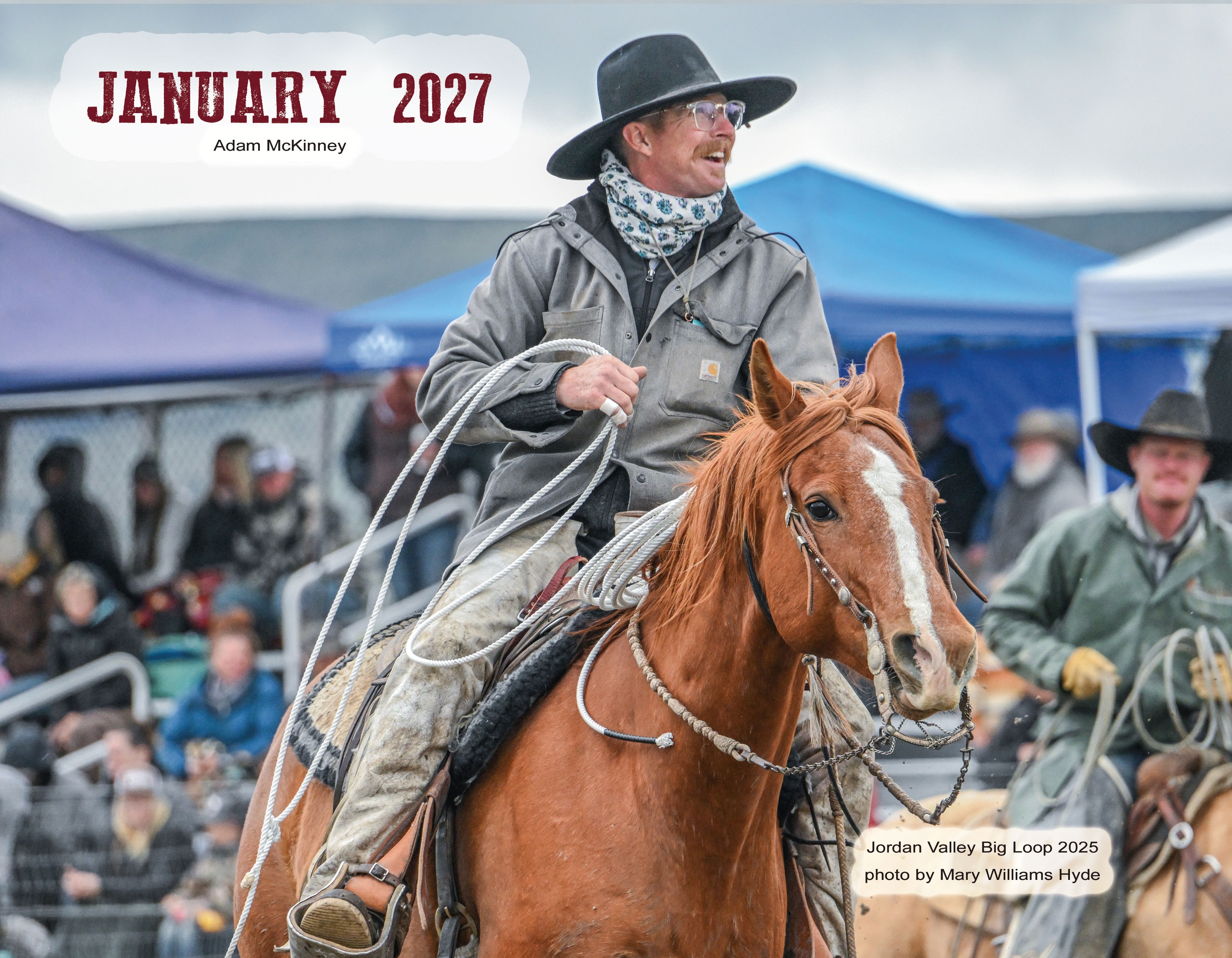 January 2027 – Adam McKinney on horseback, Jordan Valley Big Loop 2025, photo by Mary Williams Hyde