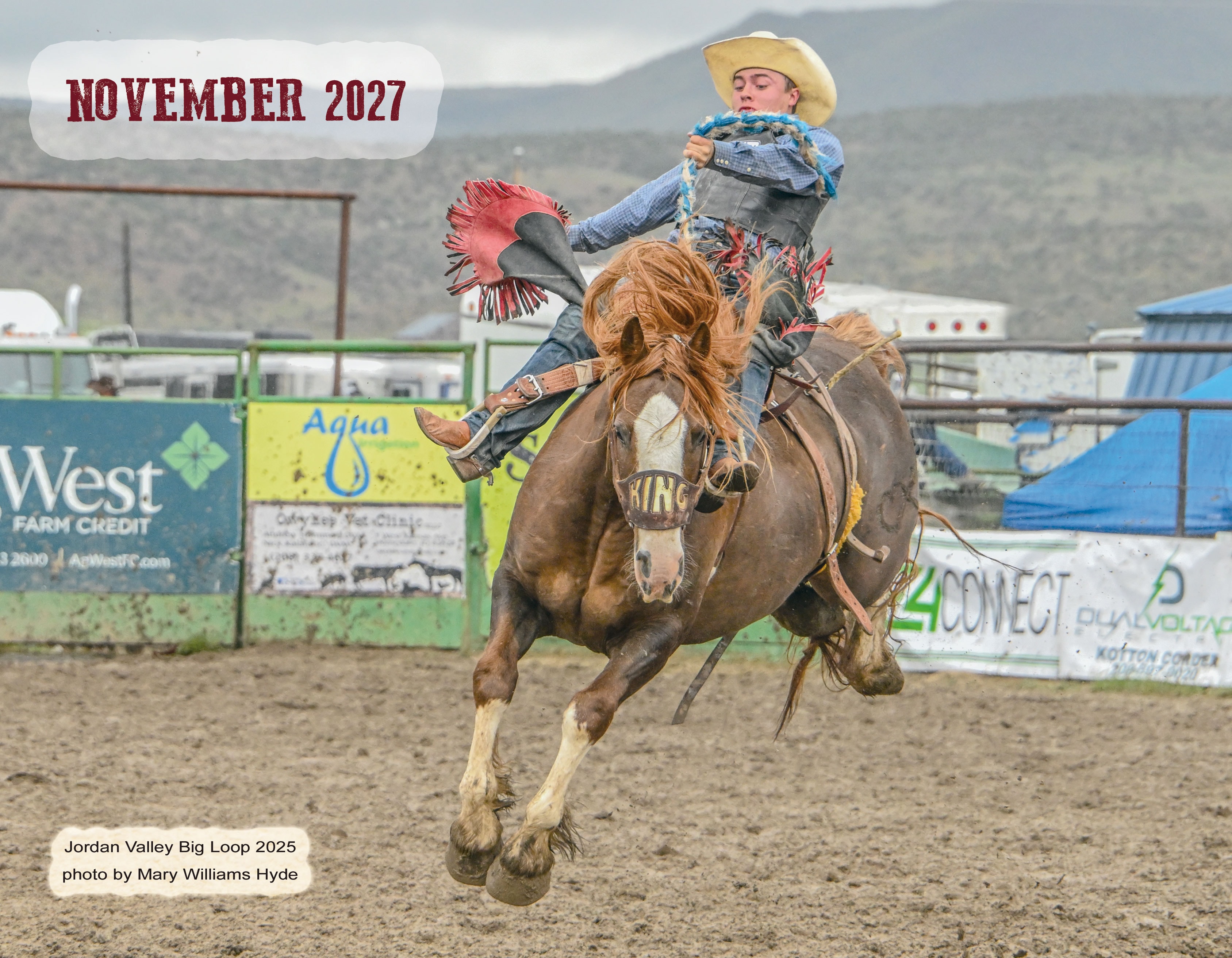 November 2027 – saddle bronc rider on horse named King, Jordan Valley Big Loop 2025, photo by Mary Williams Hyde
