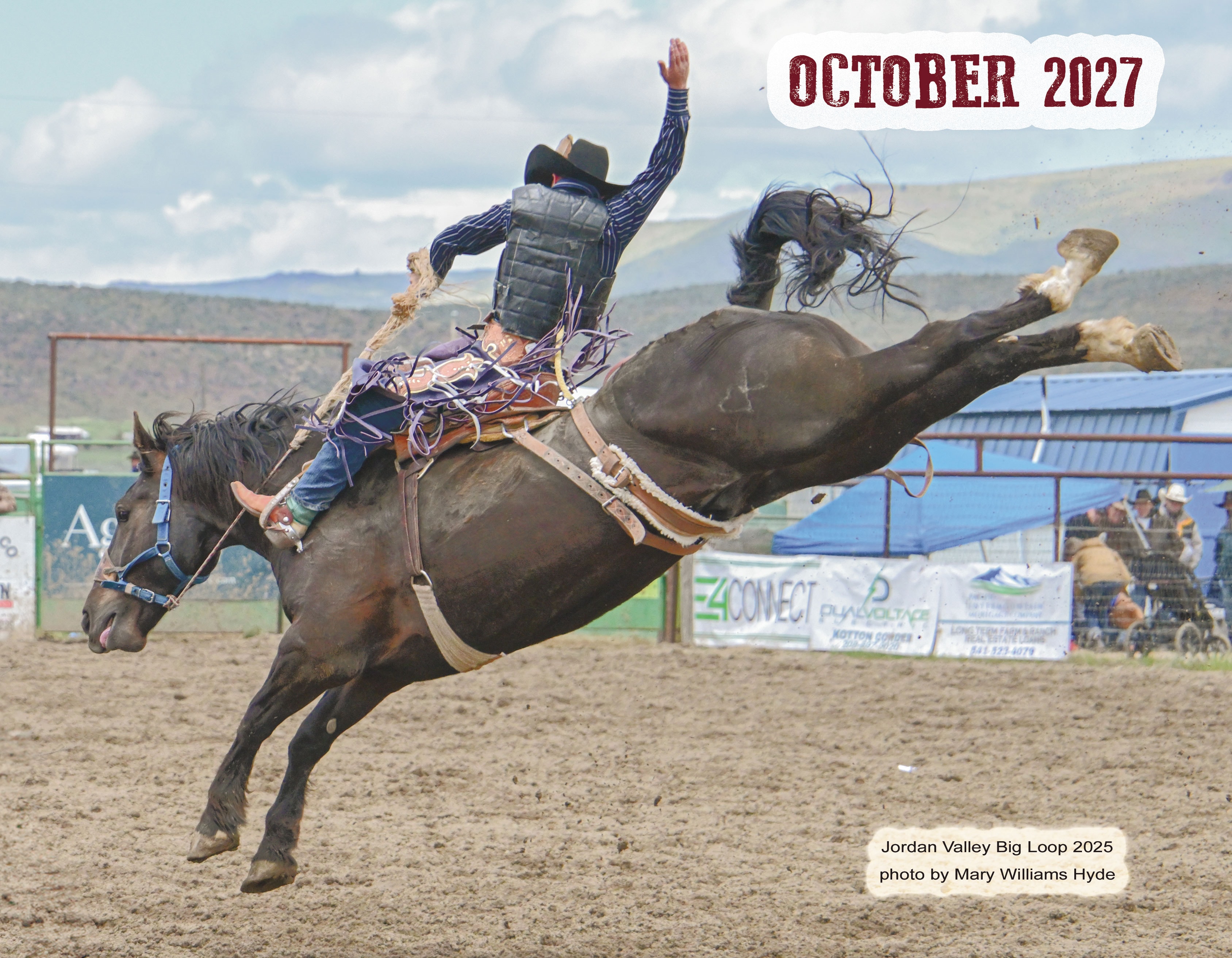 October 2027 – bronc rider on bucking horse, Jordan Valley Big Loop 2025, photo by Mary Williams Hyde