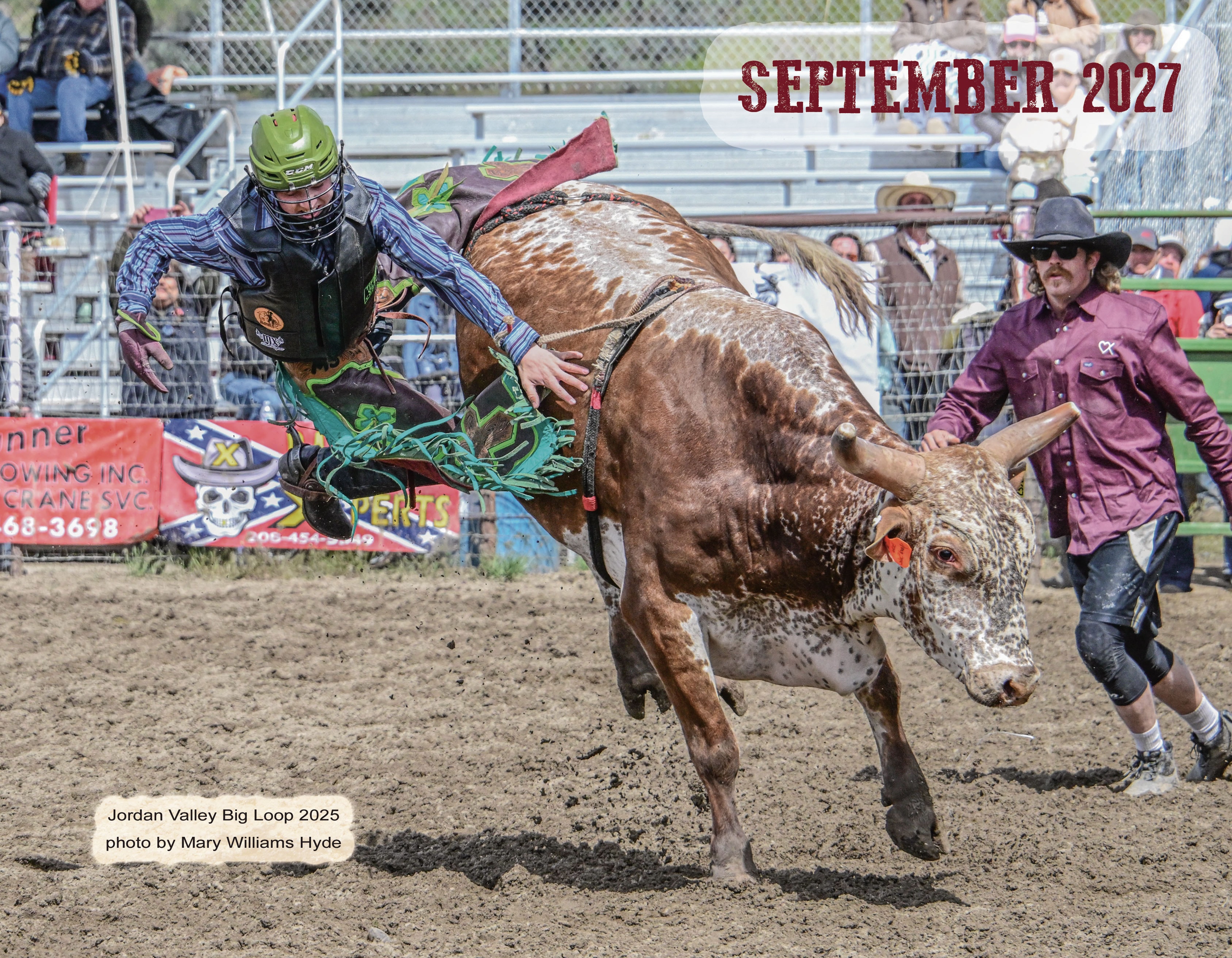 September 2027 – bull rider being thrown, Jordan Valley Big Loop 2025, photo by Mary Williams Hyde