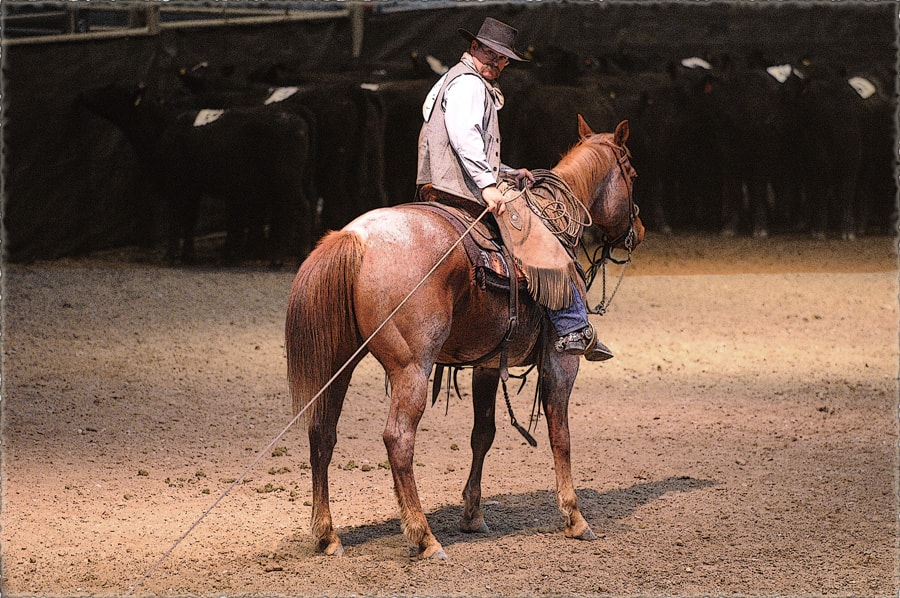 Dave Stoddart on horseback with lasso